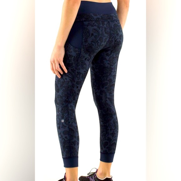 Lululemon Paisley Print Leggings XS Blue Black Gym Workout Athleisure Loungewear - Picture 1 of 12
